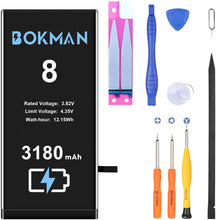 Cargar imagen en el visor de la galería, bokman for iPhone 8 Battery Replacement, High Capacity Li-ion Polymer Battery 3180mAh with All Tool Kits and Adhesive Strips
