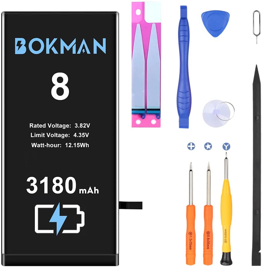 bokman for iPhone 8 Battery Replacement, High Capacity Li-ion Polymer Battery 3180mAh with All Tool Kits and Adhesive Strips