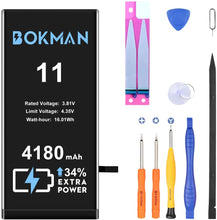Load image into Gallery viewer, bokman for iPhone 11 Battery Replacement, High Capacity Li-ion Polymer Battery 4100mAh with All Tool Kits and Adhesive Strips
