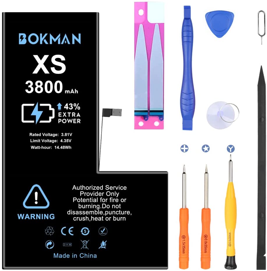bokman for iPhone XS Battery Replacement, High Capacity Li-ion Polymer Battery 3800mAh with All Tool Kits and Adhesive Strips