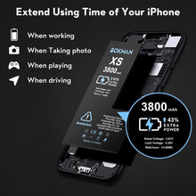 Load image into Gallery viewer, bokman for iPhone XS Battery Replacement, High Capacity Li-ion Polymer Battery 3800mAh with All Tool Kits and Adhesive Strips
